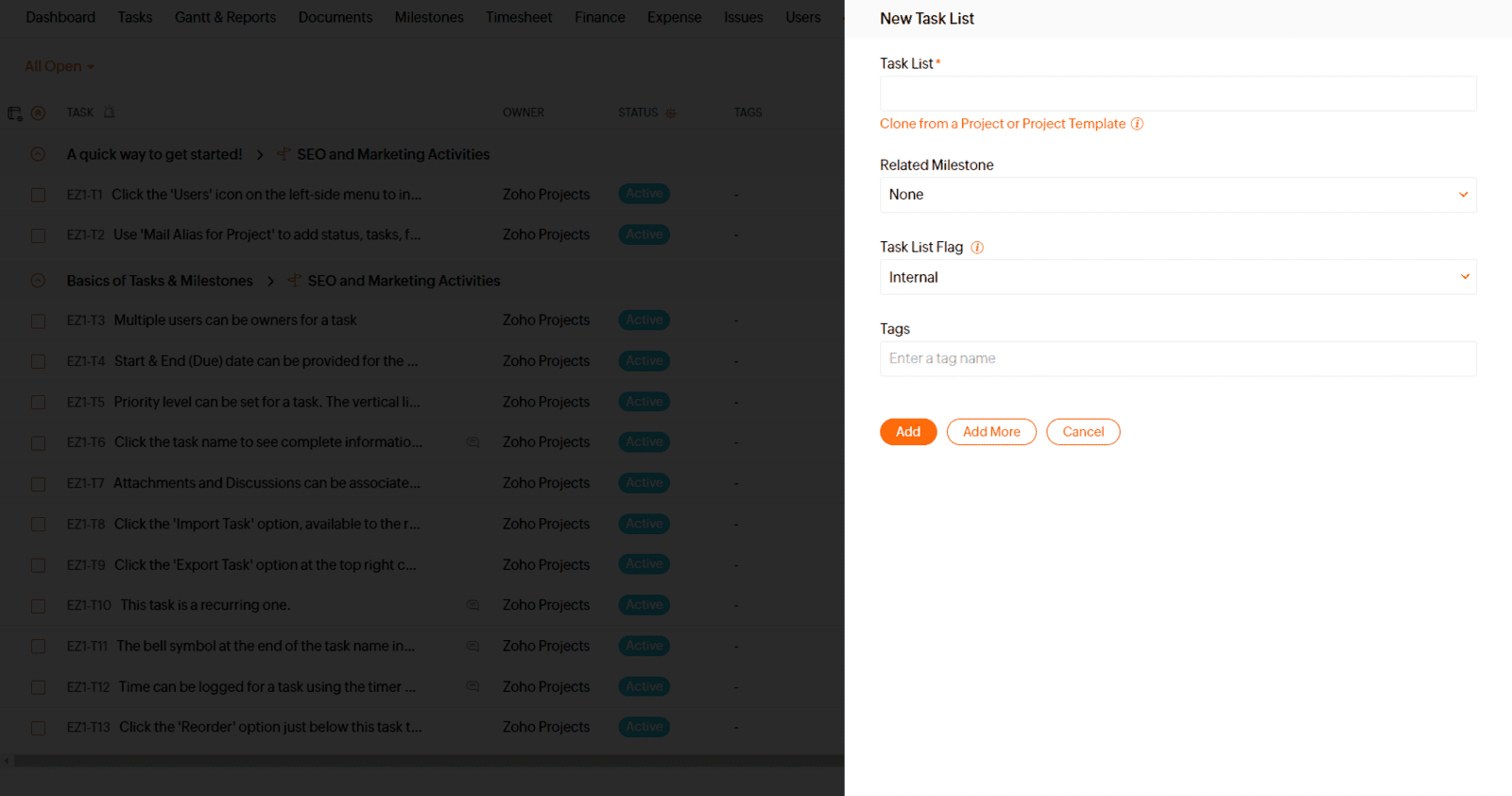 Adding Milestones in Zoho Projects